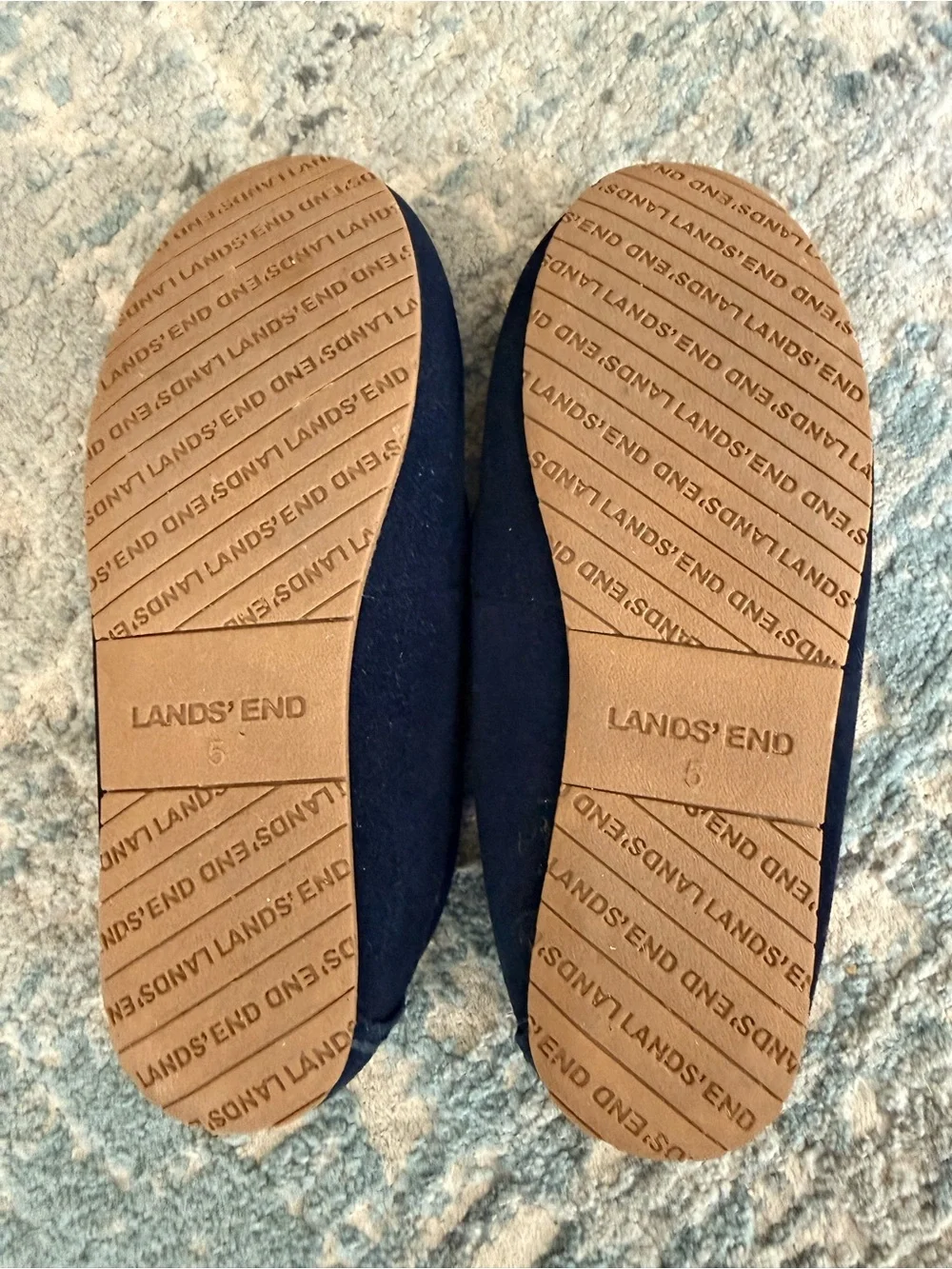 Lands' End Youth Navy Suede Moccasin Slippers (size 5m)